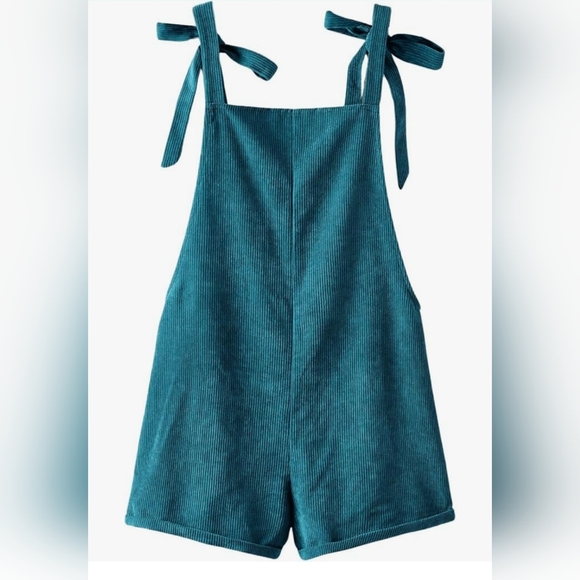 Women's Teal Corduroy Romper Short Overalls Size 0X (XL) - Picture 3 of 6